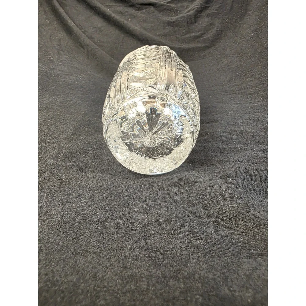 Vintage Frosted Rose Crystal Glass Vase Scalloped Edge Diamond Cut 7‎ Inch